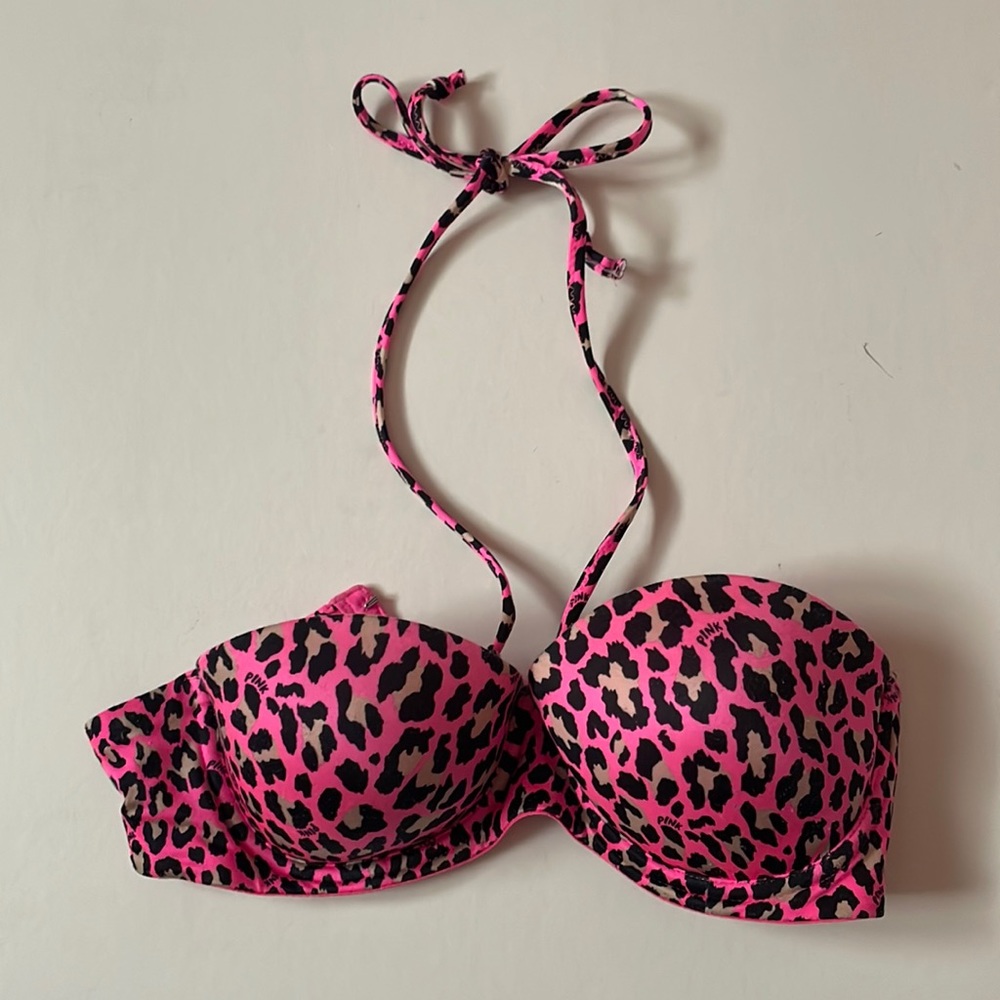 32B | Victoria Secret Pink | Multi way Push Up Bra/ Swim Bikini Top | Leopard